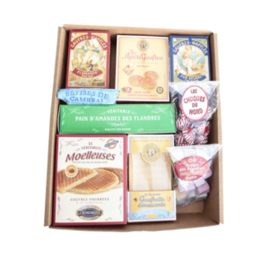 panier garni comptoir des Flandres - la dunkerquoise - gaufrettes amusantes - chuques du nord - nougats - betises de cambrai