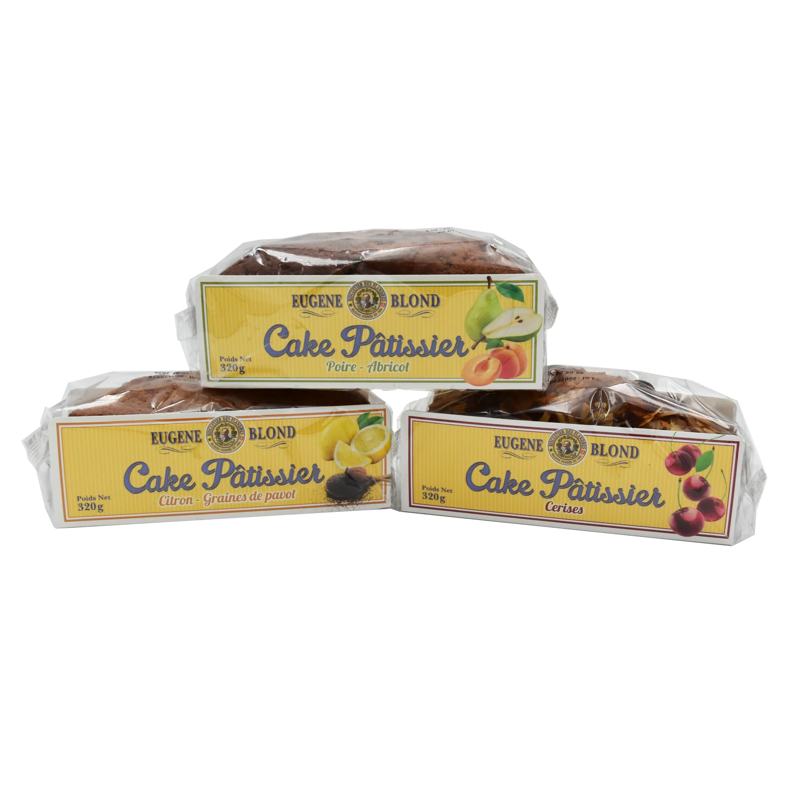 Lot de 3 cakes Pâtissiers : citron et graine de pavot / cerises / Poire Abricot